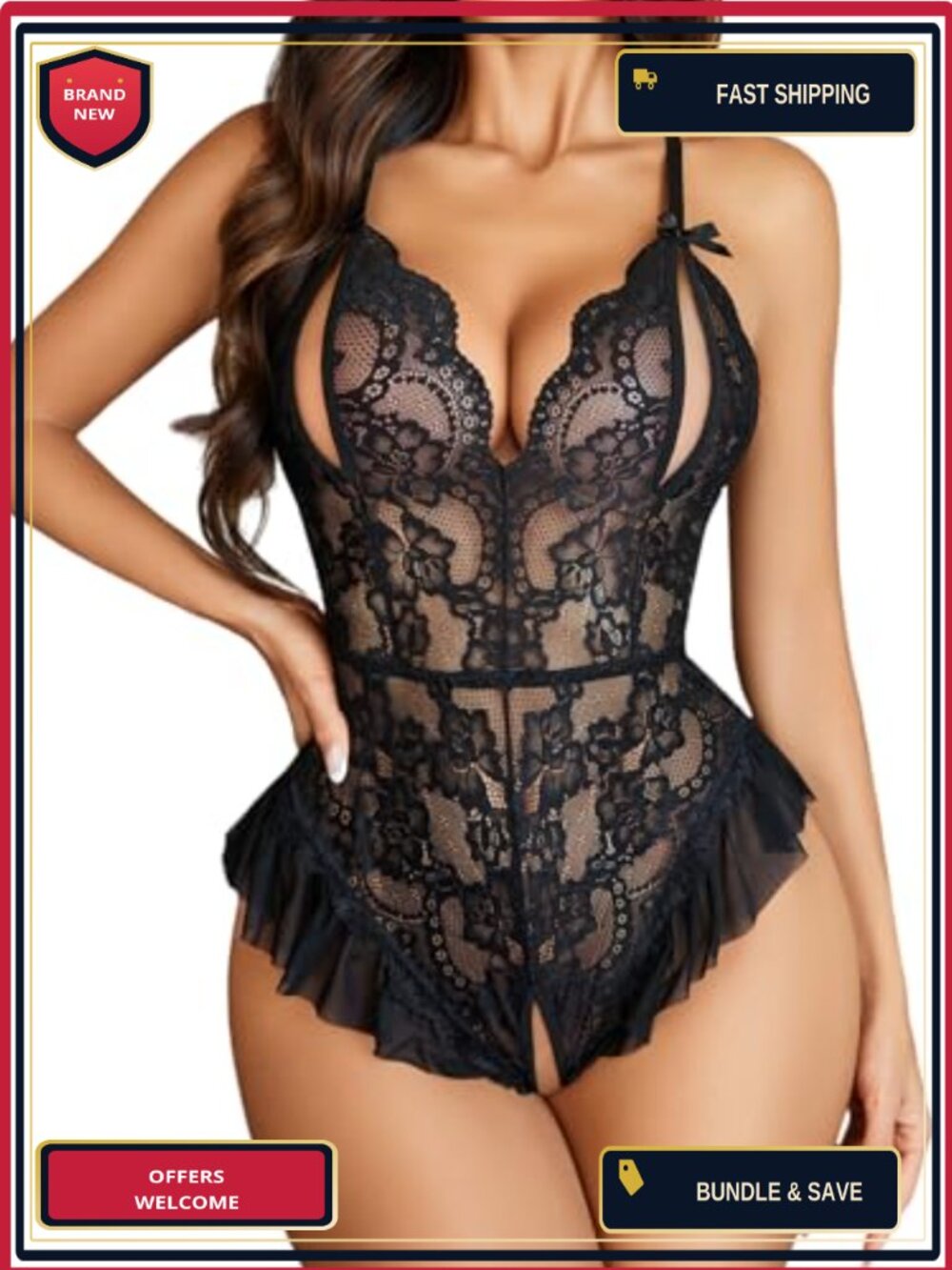Avidlove Lace Mesh Teddy Bodysuit Cutout One Piece Lingerie for Women